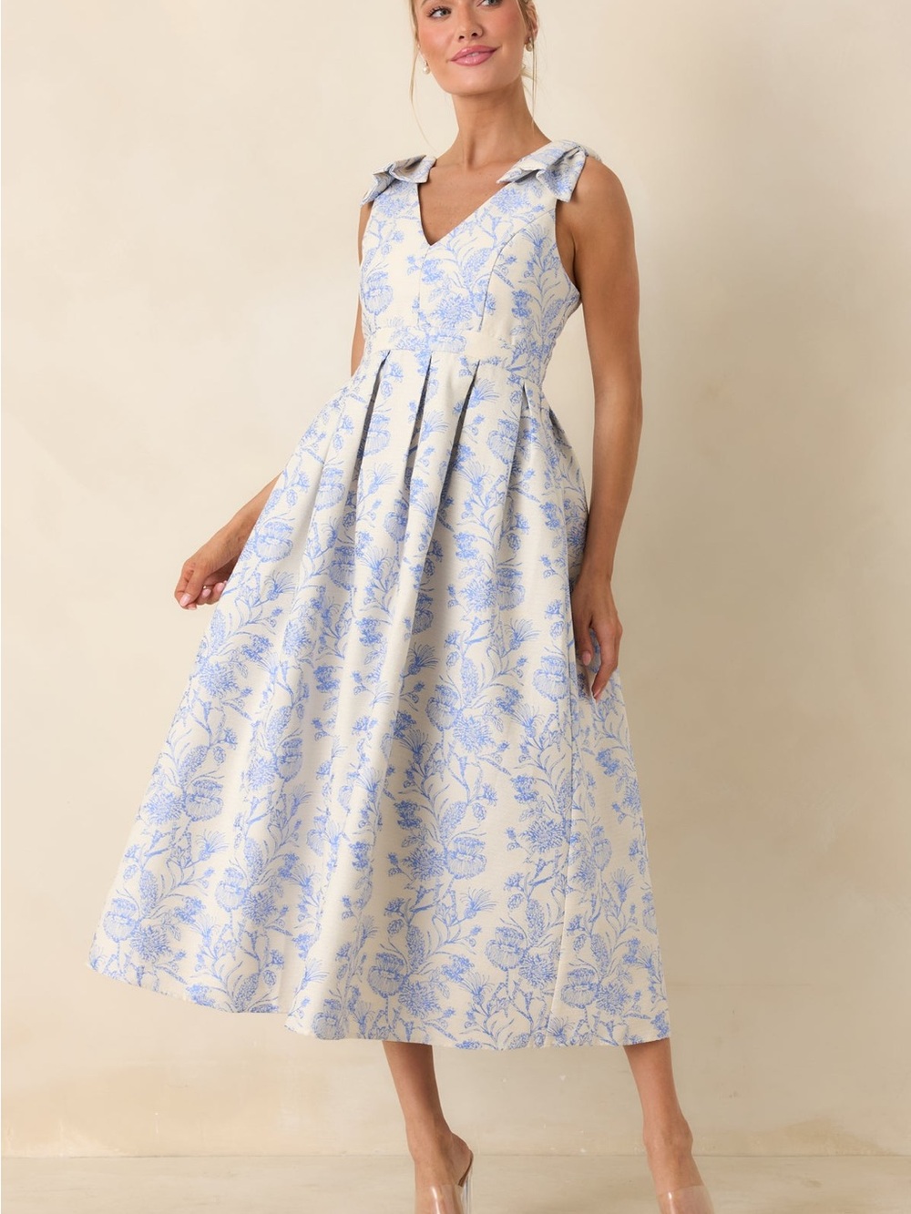 NWT Entro Tie It Up Pretty Blue Floral Bow Strap Midi Dress Coquette Girl Vibes - Picture 6 of 13